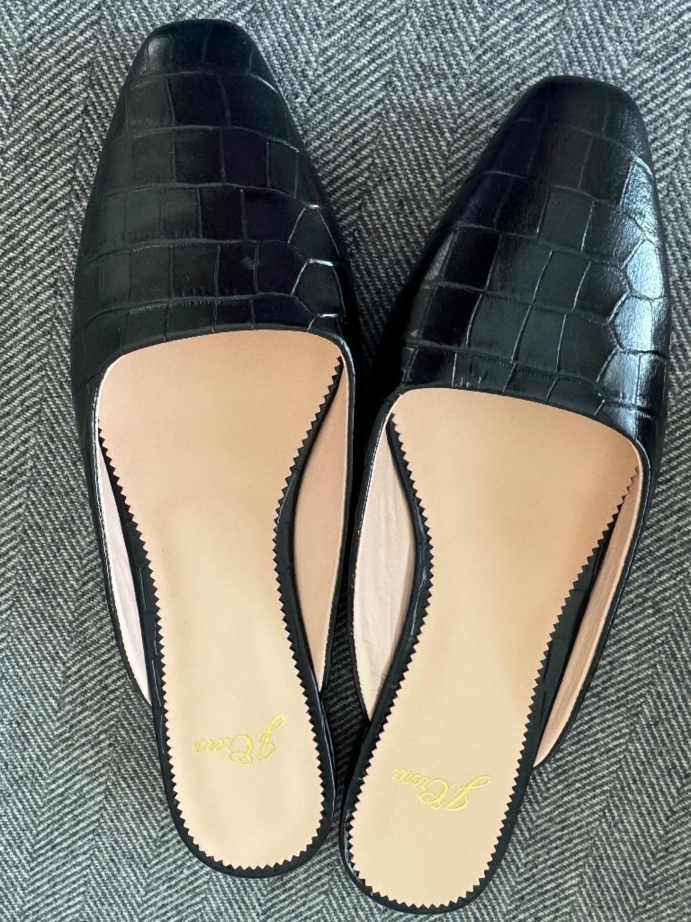 NWT, JCREW, CROC EMBOSSED LEATHER SIMPLE MULE FLAT - Picture 2 of 10